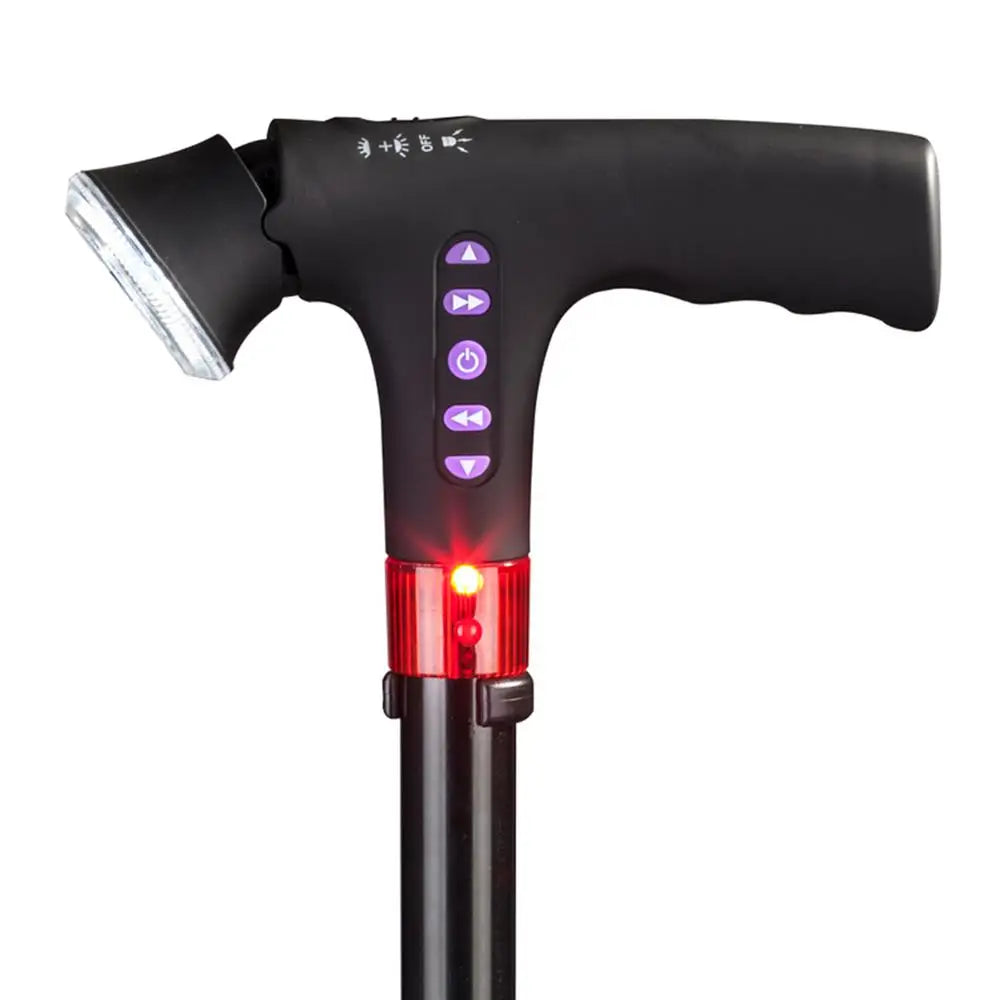 Canne télescopique pliable avec LED et alarme – Sécurité et confort pour ainé